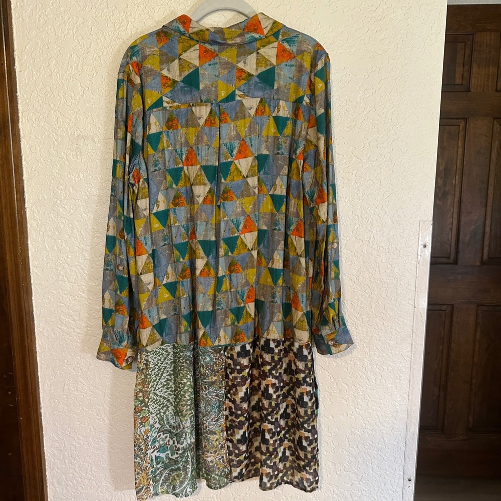 John Mark Patchwork Geometric Floral Print Long S… - image 6